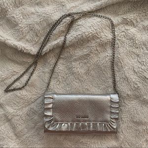 Ted Baker Ruffle Leather Silver Crossbody Bag